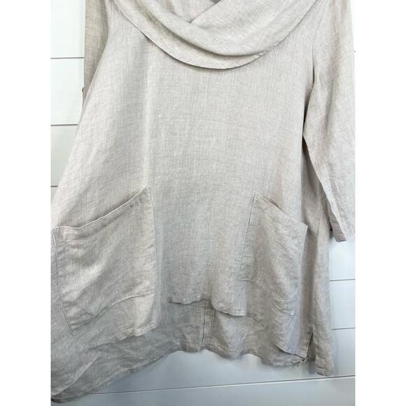 Ali Miles Cowl Neck 3/4 Sleeve Linen Top Oversized with Pockets Beige Size M - Picture 4 of 13